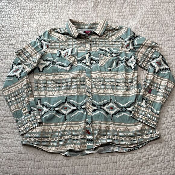Rock & Roll Denim Aztec Print Snap Shirt Women’s Size XXL - Picture 1 of 10